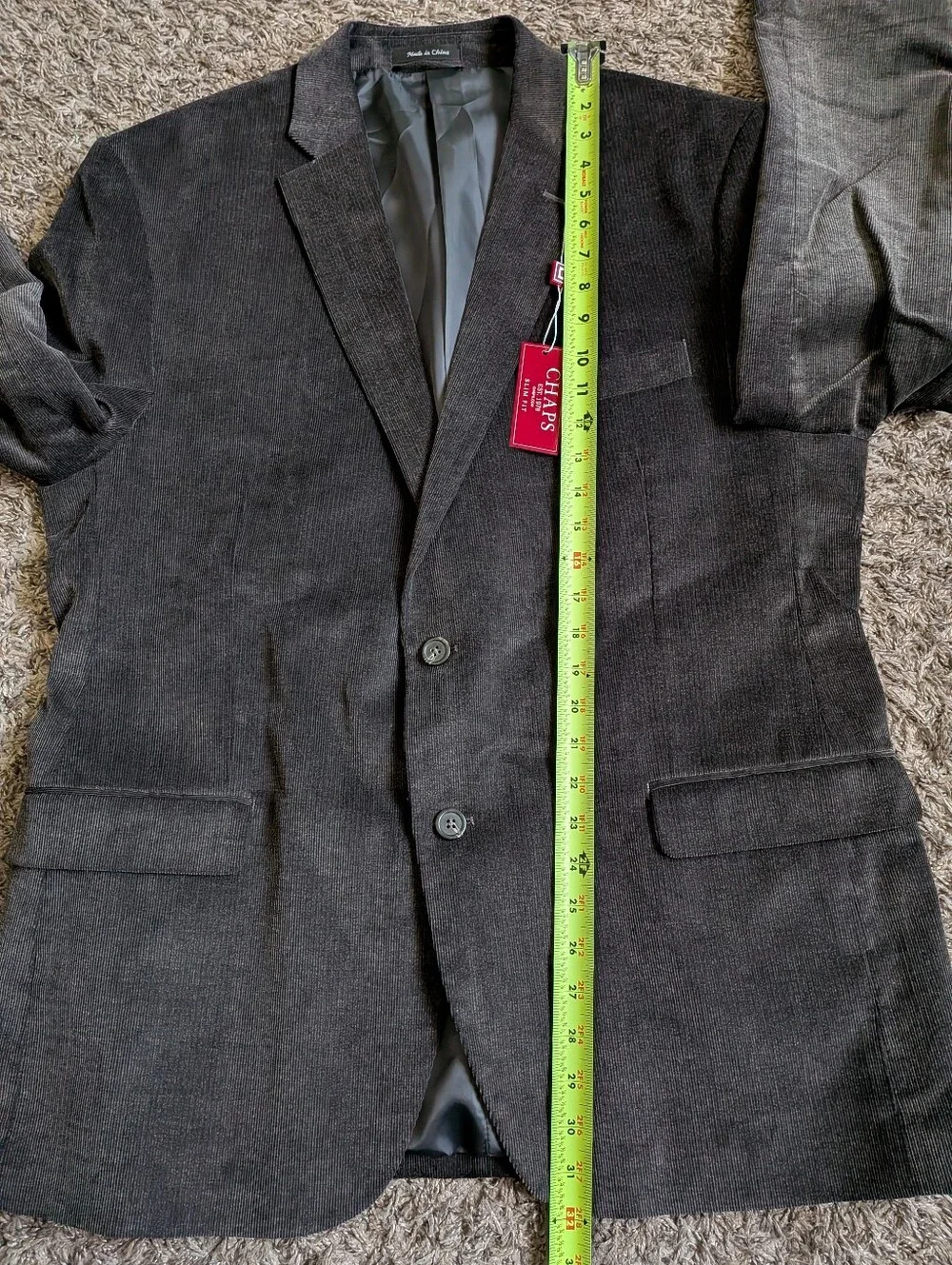 NWT Chaps Slim Fit Grey Cotton Corduroy 2-Button Blazer Jacket Men's 46R